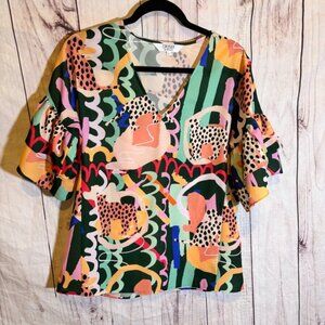 Crosby by Mollie Burch Jungle Olivia Colorful Abstract Print Women's Top Small